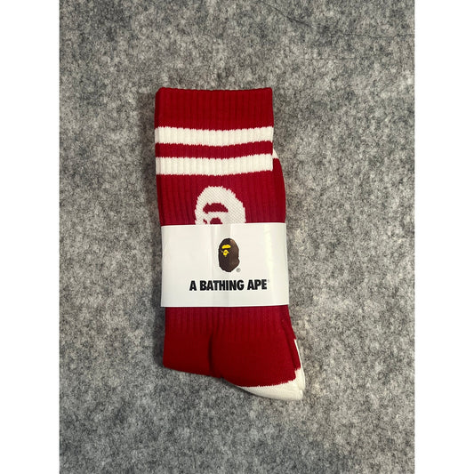 Bape Crew Socks Ape Head Logo Mens Womens Unisex Size 8-13 Red Stripe